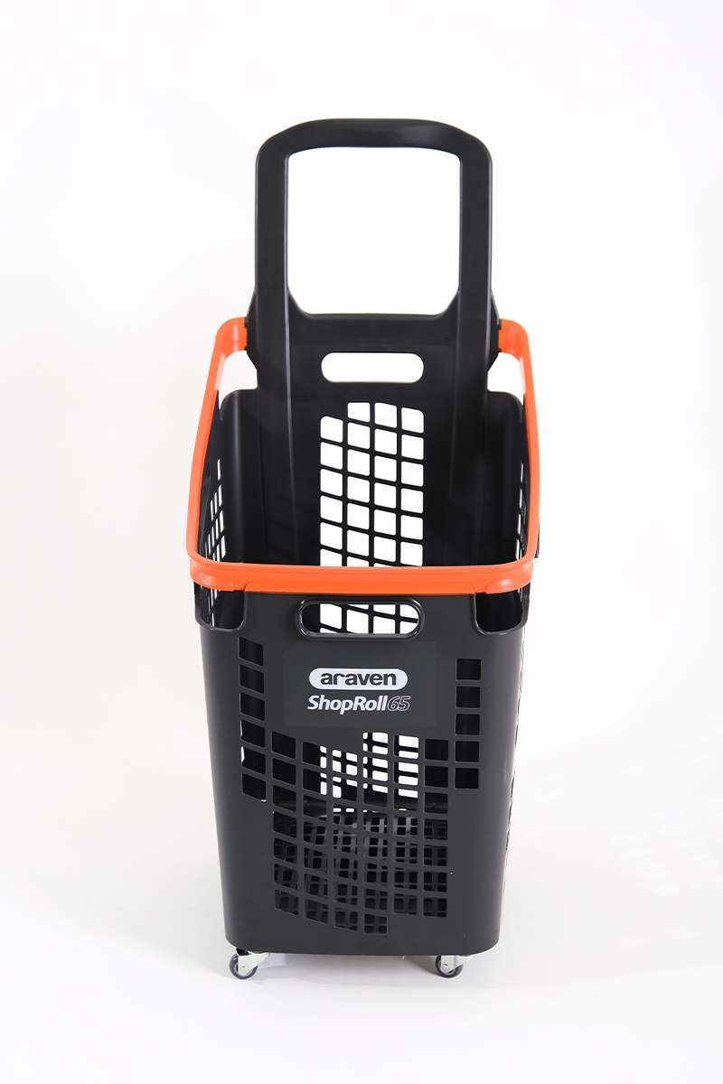 Orange 65 litre rolling shopping basket