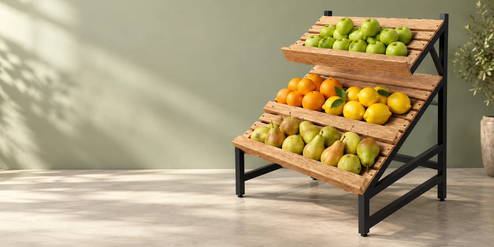 Wood and metal produce display